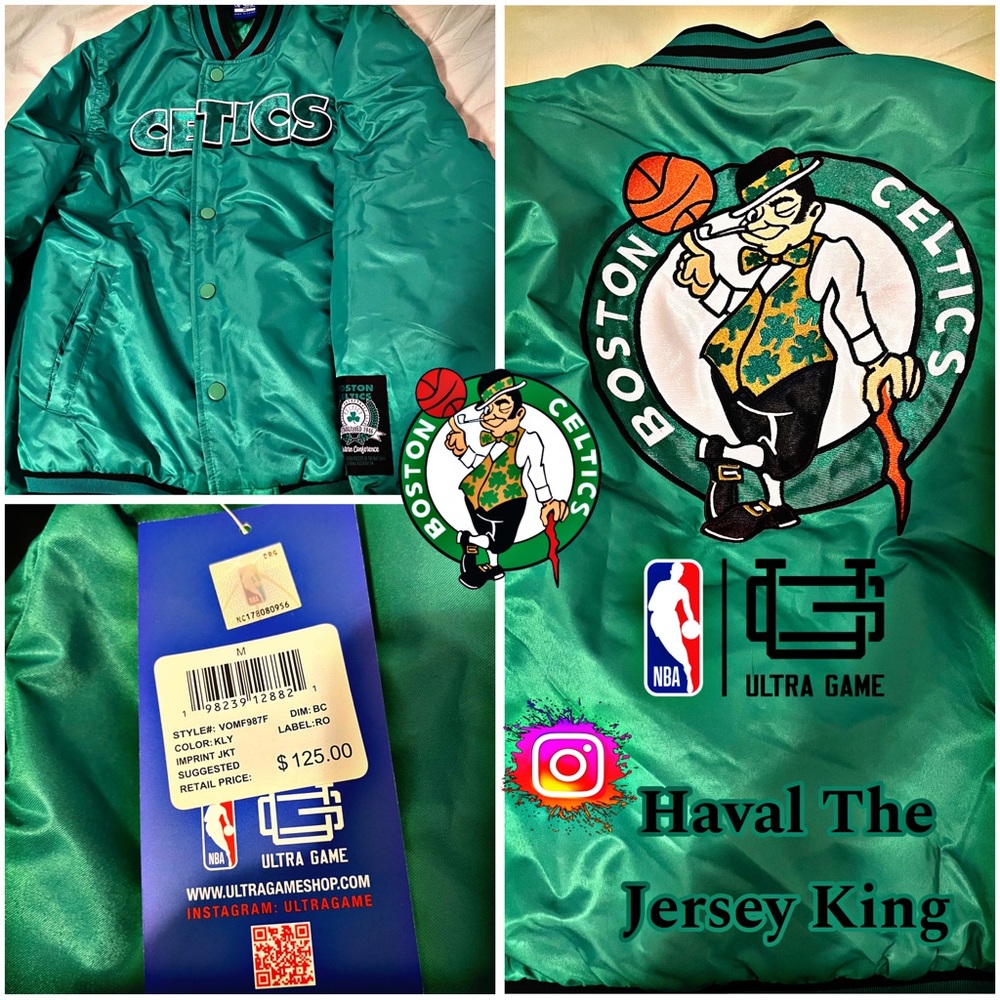 Mens ULTRA GAME NBA Kelly Green Boston Celtics Varsity Jacket 🍀🧥🏀